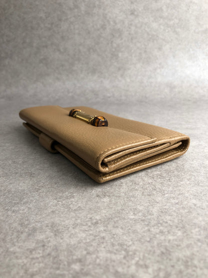 GUCCI Bamboo Long Wallet Beige Vintage kj6mc3