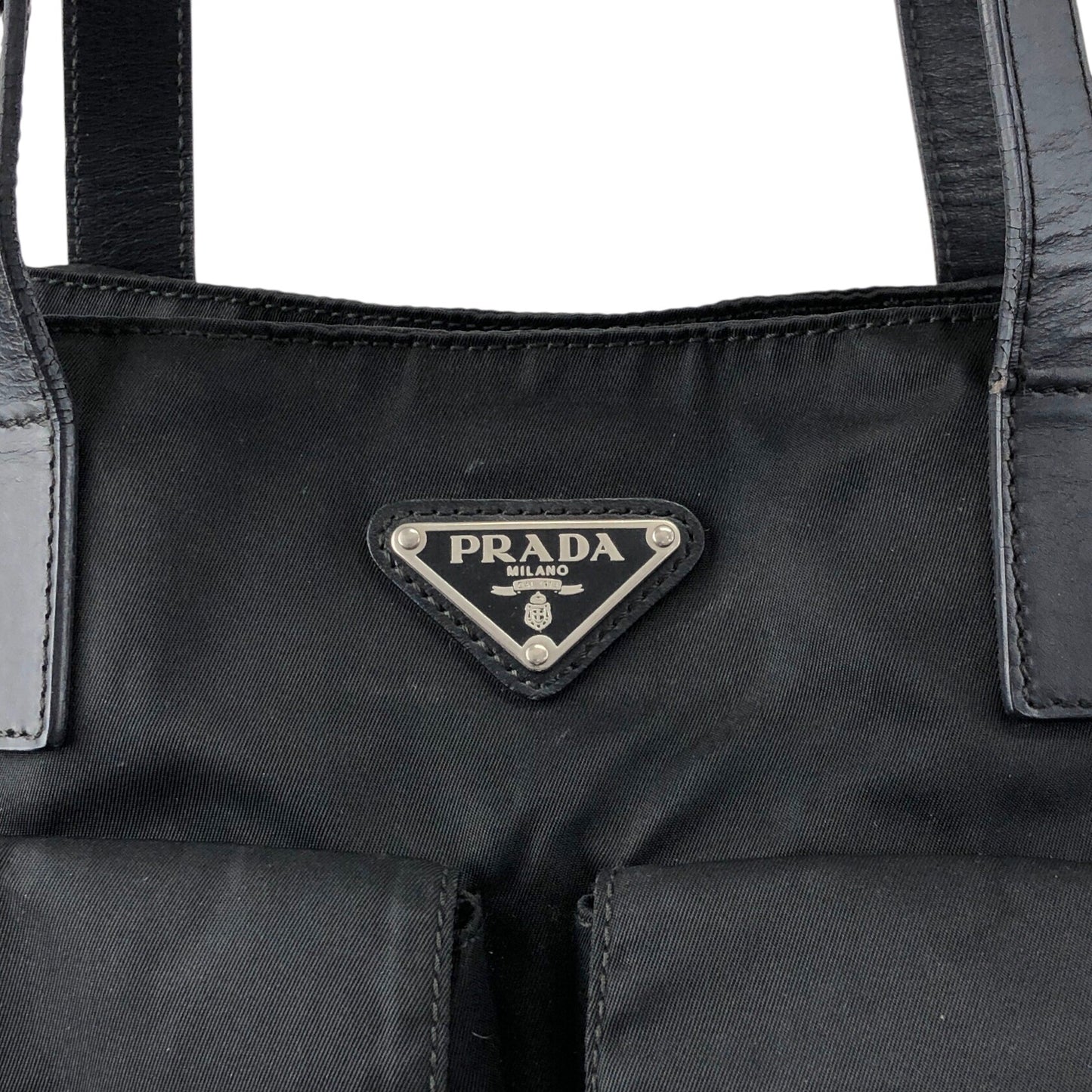PRADA Tessuto Triangle Logo Double Pocket Totebag Black Vintage pbxxz8