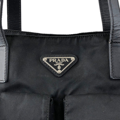 PRADA Tessuto Triangle Logo Double Pocket Totebag Black Vintage pbxxz8
