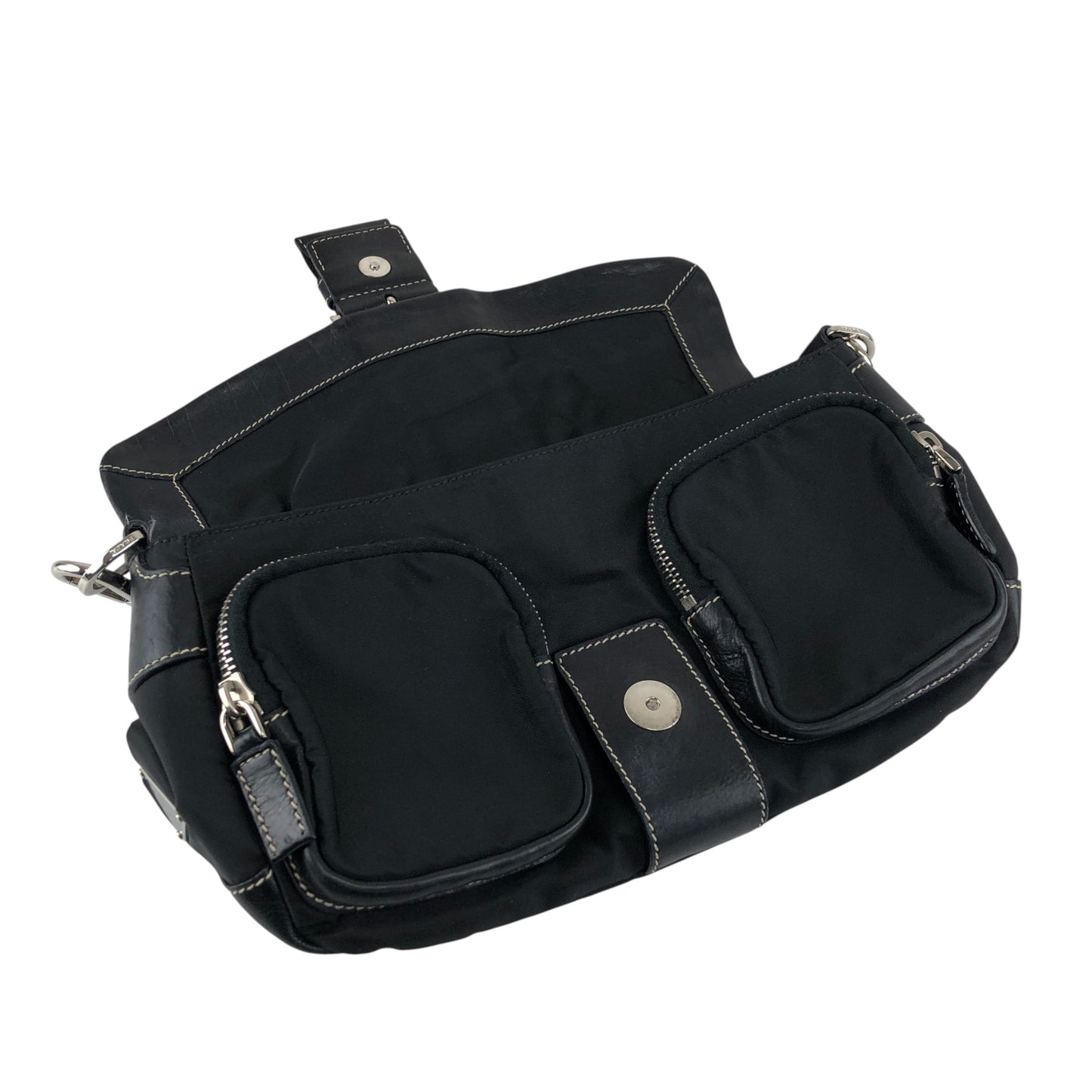 PRADA Tessuto Triangle Logo Front Buckle Shoulder bag Black Vintage dgr7v8