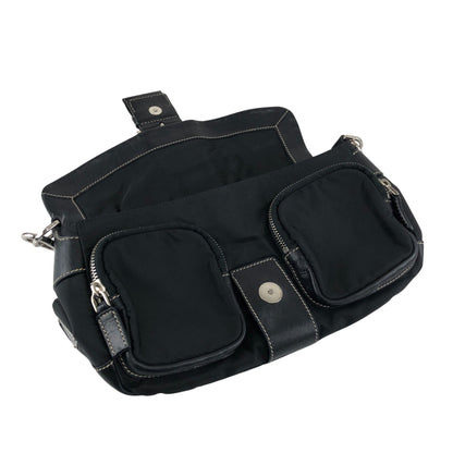 PRADA Tessuto Triangle Logo Front Buckle Shoulder bag Black Vintage dgr7v8