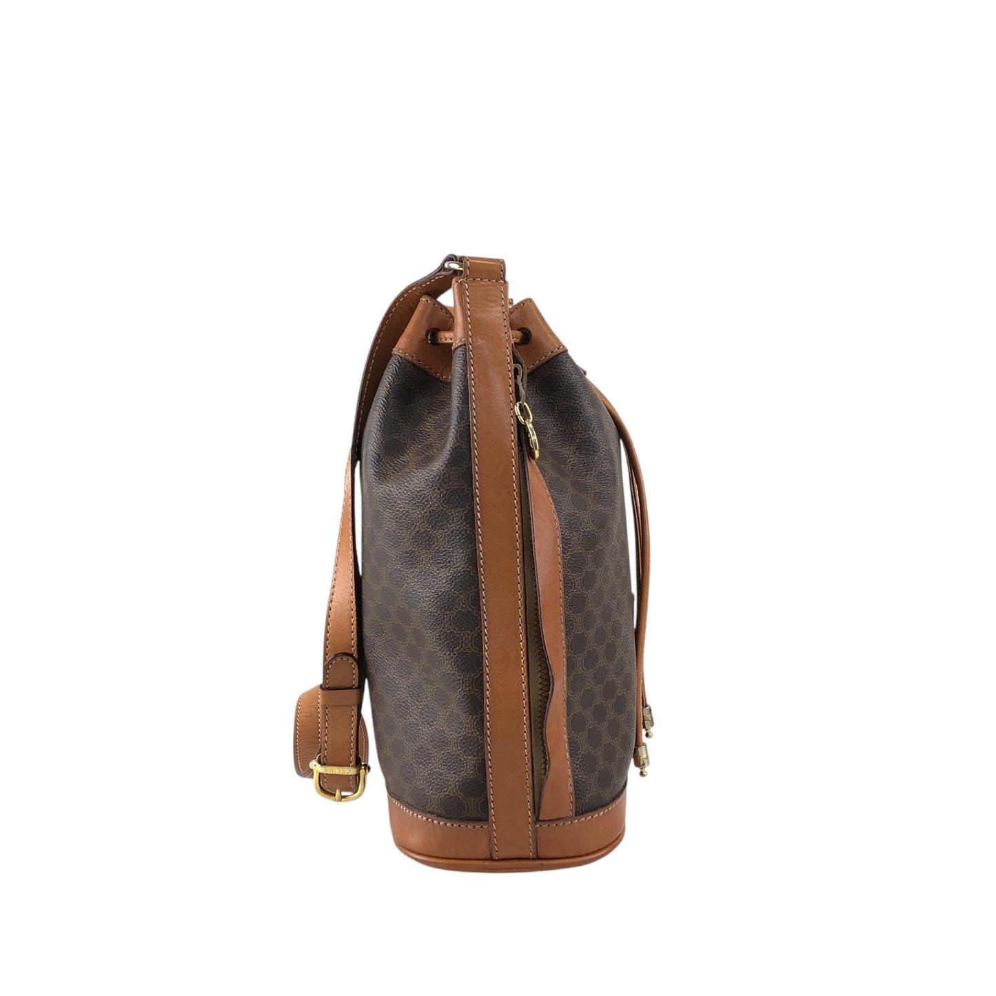 CELINE Macadam Blason Drawstring Shoulder bag Brown Vintage p5vd3z