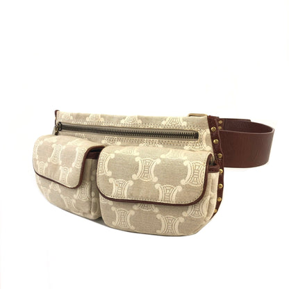CELINE Paris Macadam 帆布皮革肩背包斜背包米色復古 xc3b36 