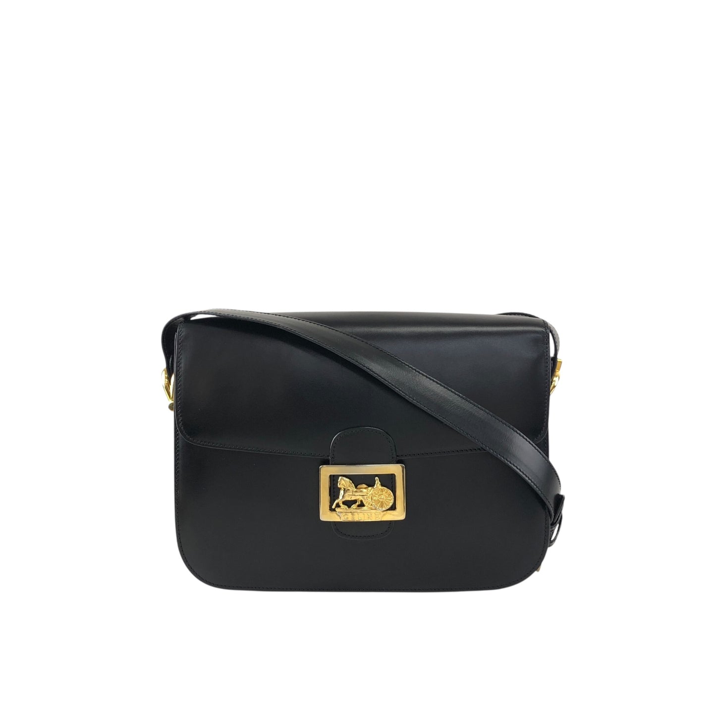 CELINE Horse Carriage Crossbody Shoulder bag Black Vintage zkdk65