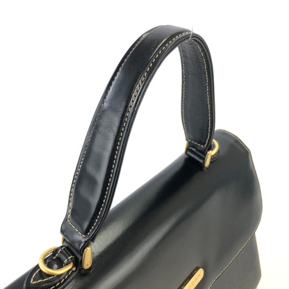 BURBERRY Logo Motif Leather Two-way Top Handle Handbag Shoulder bag Black Vintage mxbnib