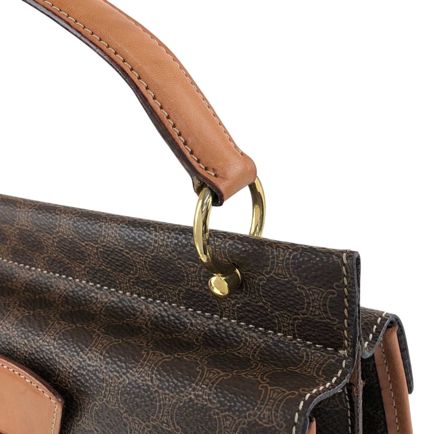 CELINE Macadam Gancini Two-way Handbag Shoulder bag Brown Vintage kgm5ej