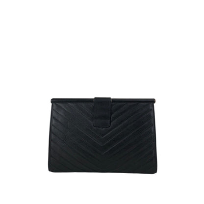 Yves Saint Laurent YSL Logo Bias Stitch Clutch bag Black Vintage hiam4r