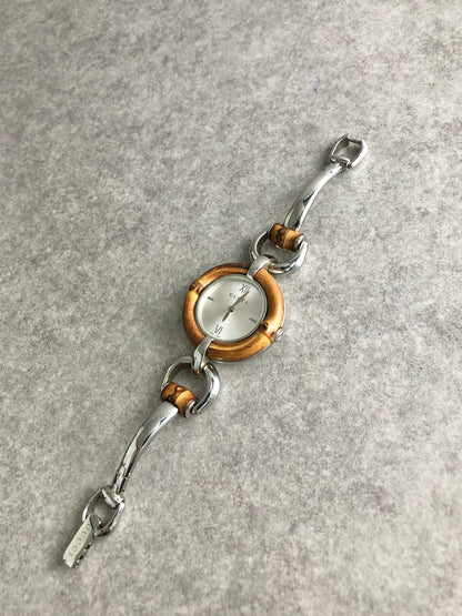 GUCCI Bamboo Logo Quartz Watch Silver132.4  Vintage 6bk2ey