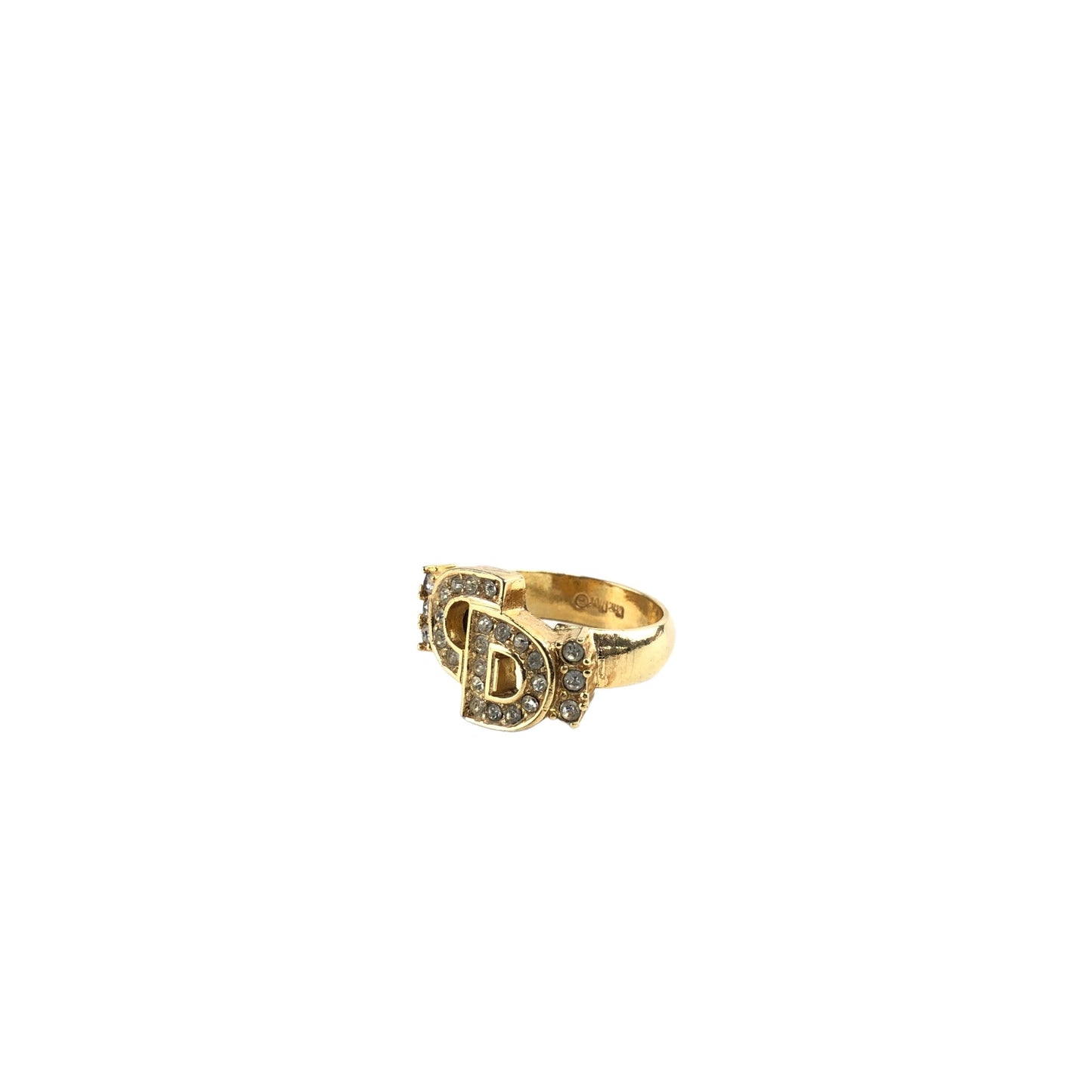 Christian Dior CD Logo Rhinestone Ring Gold Vintage yrss6i