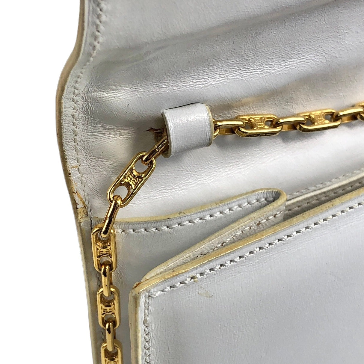 CELINE Blason Chain Shoulder bag White Vintage hm62kf