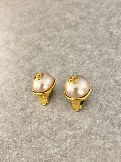CHANEL Coco Mark Earrings Pink×Gold Vintage pveu4d