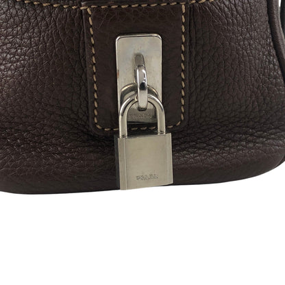 PRADA Logo Embossed Handbag Boston bag Brown Vintage pn7xkf