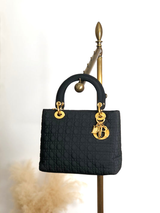 Christian Dior Lady Dior Cannage Charm Handbag Black Vintage 6egyhj