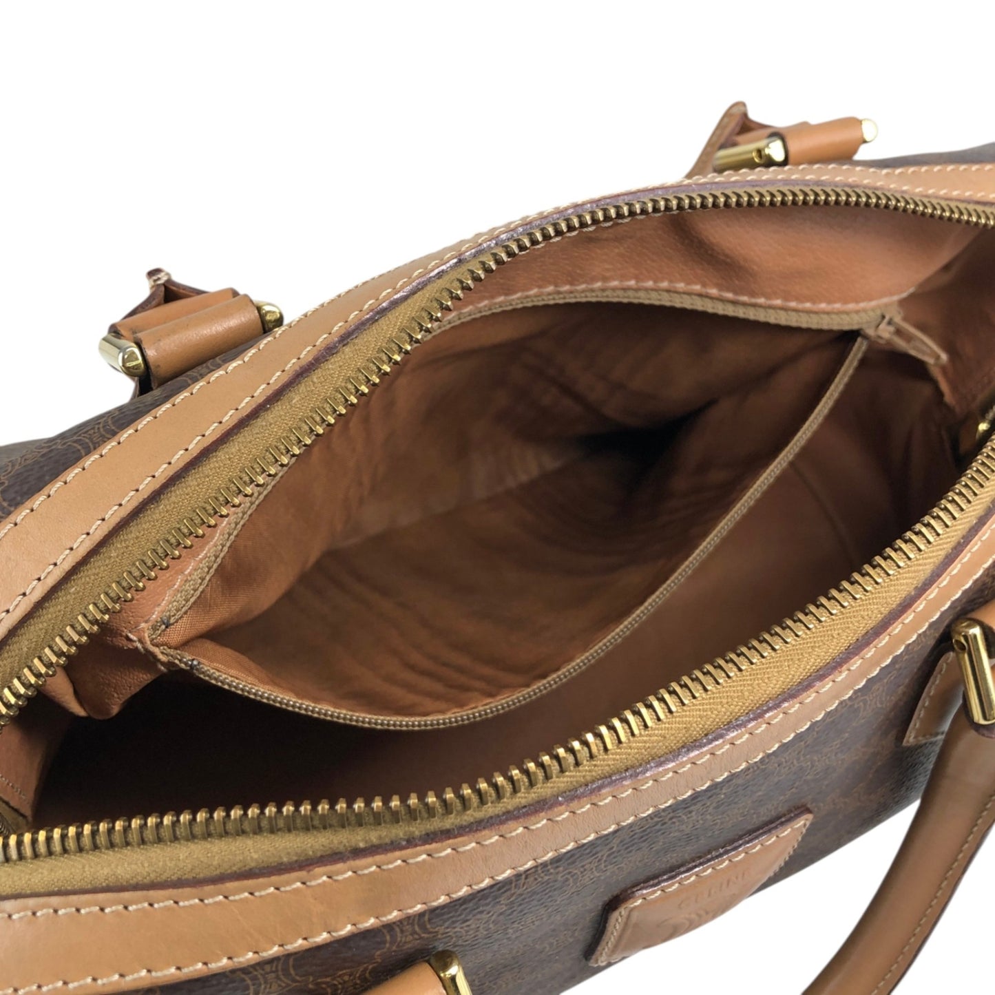 CELINE Macadam Blason Small Boston bag Handbag Brown Vintage tudkhm