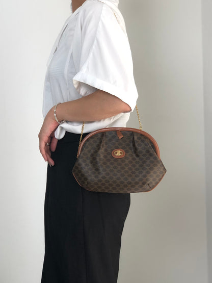 CELINE Macadam Metal Closure Chain Shoulder bag Brown Vintage tfpb4s