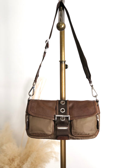 PRADA Tessuto Triangle Logo Belt Motif Shoulder bag Brown Vintage s7iz35