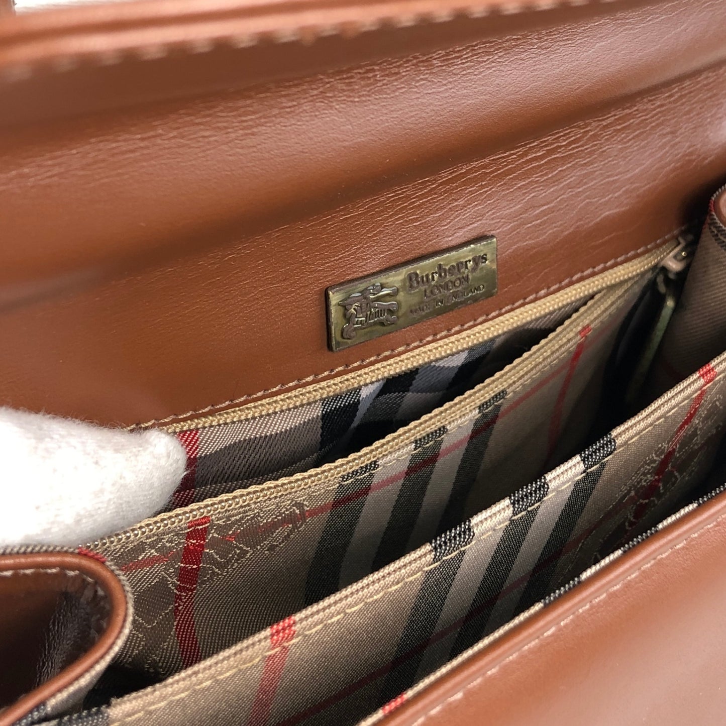 BURBERRY Front Lock Top Handle Handbag Brown Vintage 8sk6uz