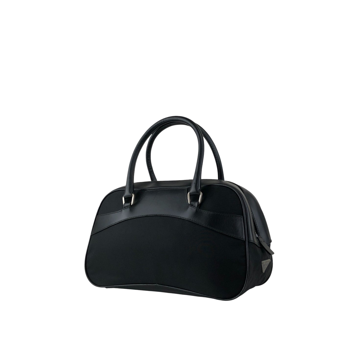 PRADA Tessuto Triangle Logo Small Boston bag Handbag Black Vintage ezhmex