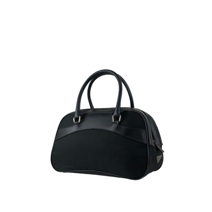 PRADA Tessuto Triangle Logo Small Boston bag Handbag Black Vintage ezhmex