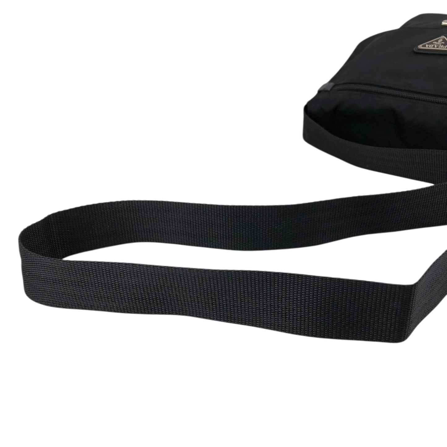 PRADA Tessuto Triangle Logo Front Buckle Shoulder bag Black Vintage fsnzjh