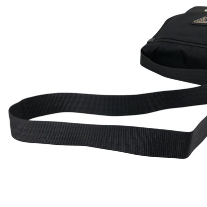 PRADA Tessuto Triangle Logo Front Buckle Shoulder bag Black Vintage fsnzjh