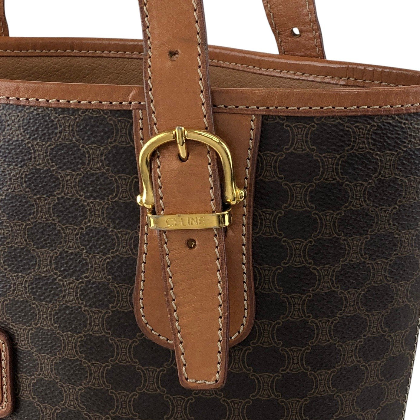 CELINE Macadam Blason Handbag Totebag Brown M94 Vintage a5px6p