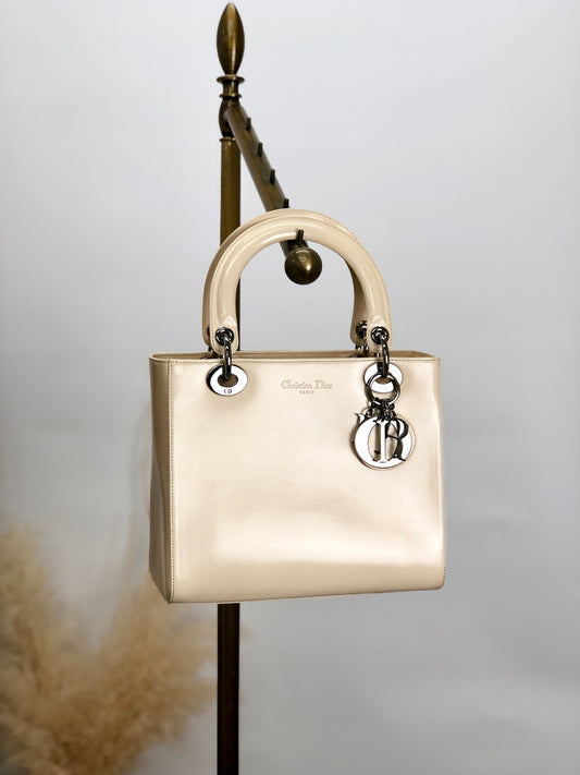 Christian Dior Lady Dior Logo Embossed Handbag Beige Vintage rnt3g4