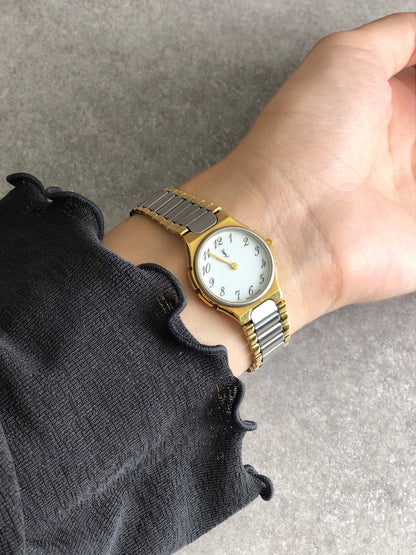 Yves Saint Laurent YSL Logo Quartz Watch Silver×Gold Vintage uevfdd