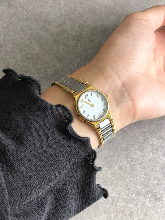 Yves Saint Laurent YSL Logo Quartz Watch Silver×Gold Vintage uevfdd