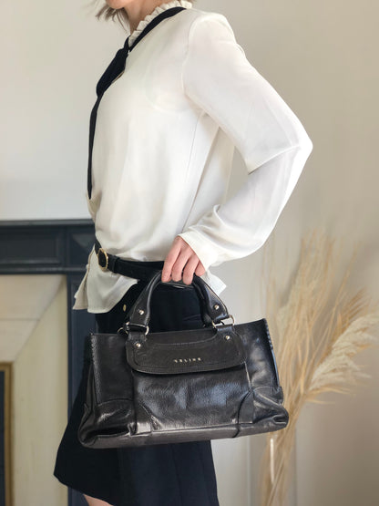 CELINE Horse Carriage Handbag Black Vintage ye36tf