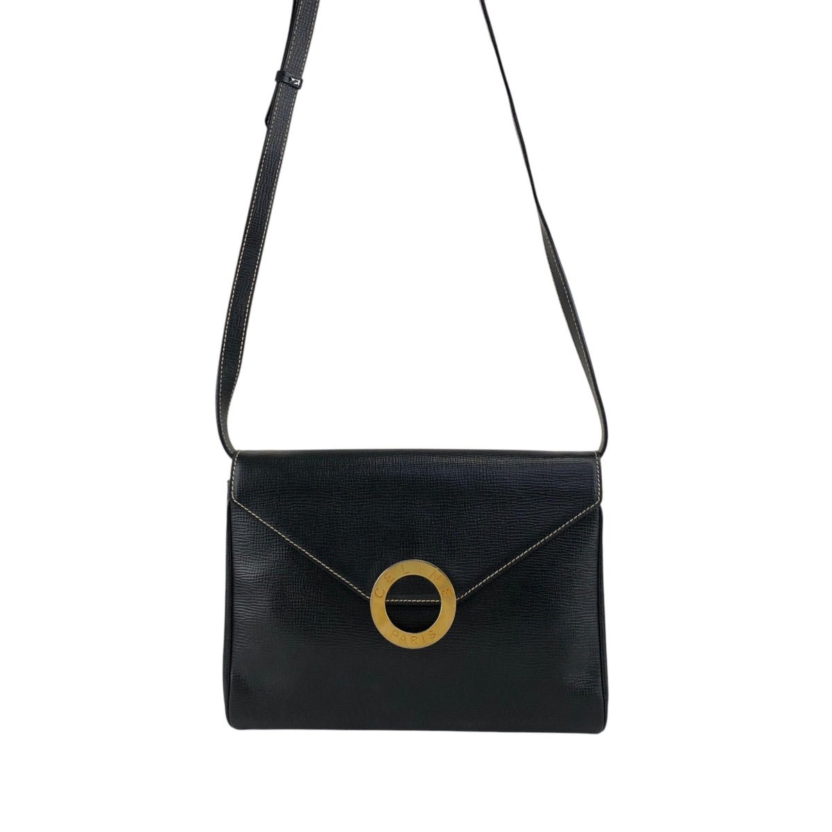 CELINE Circle Logo Shoulder bag Black Vintage 3sg788