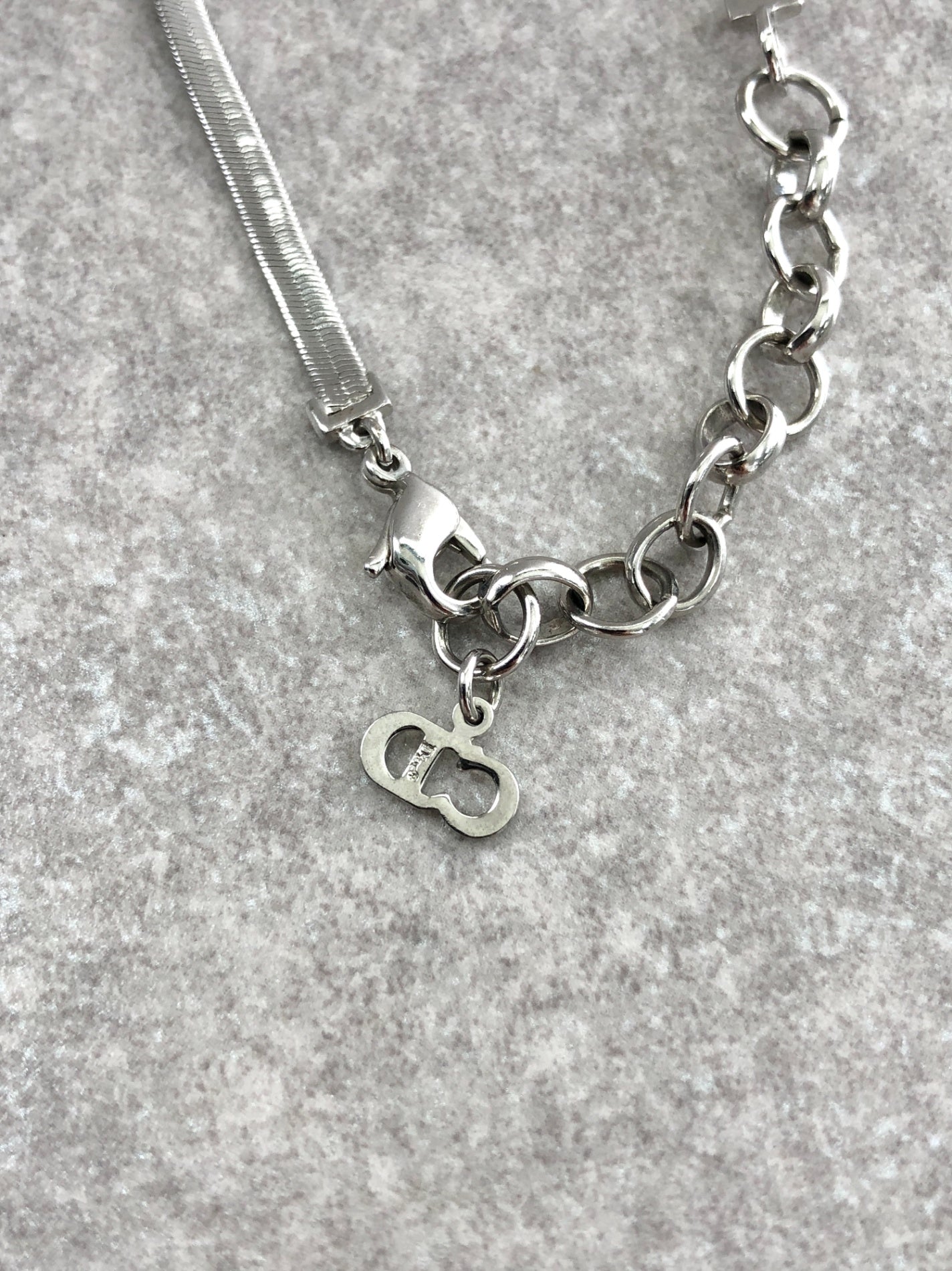 Christian Dior CD Logo Ribbon Bracelet Silver Vintage kkme85