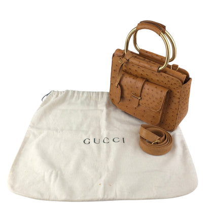 GUCCI Metal Handle Two-way Handbag Shoulder bag Brown Vintage suvydz