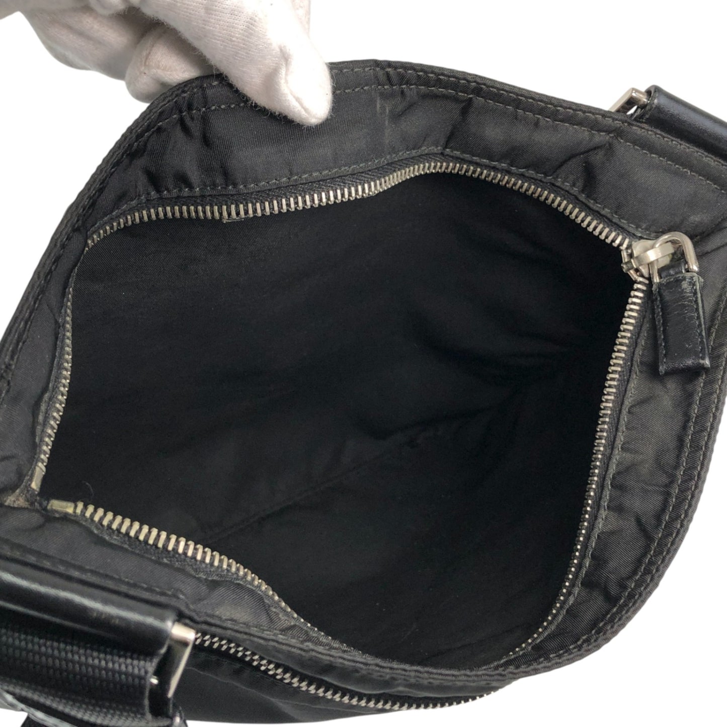 PRADA Tessuto Triangle Logo Shoulder bag Black Vintage mdycd2