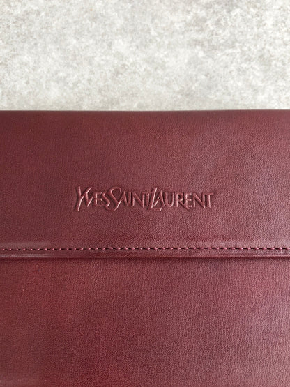 Yves Saint Laurent Logo Embossed Metal Clasp Trifold Wallet Bordeaux Vintage 4jw545