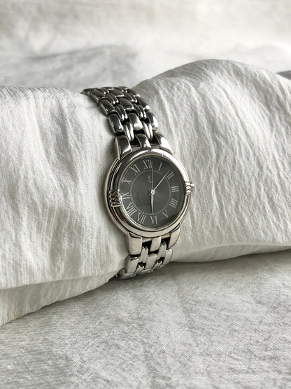 Yves Saint Laurent YSL Logo Quartz Watch Silver 6031-G11680 Vintage nkprwd