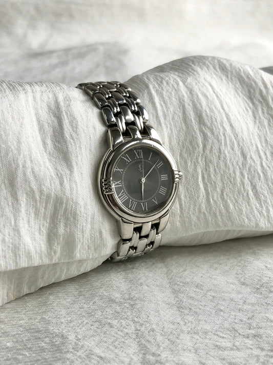 Yves Saint Laurent YSL Logo Quartz Watch Silver 6031-G11680 Vintage nkprwd