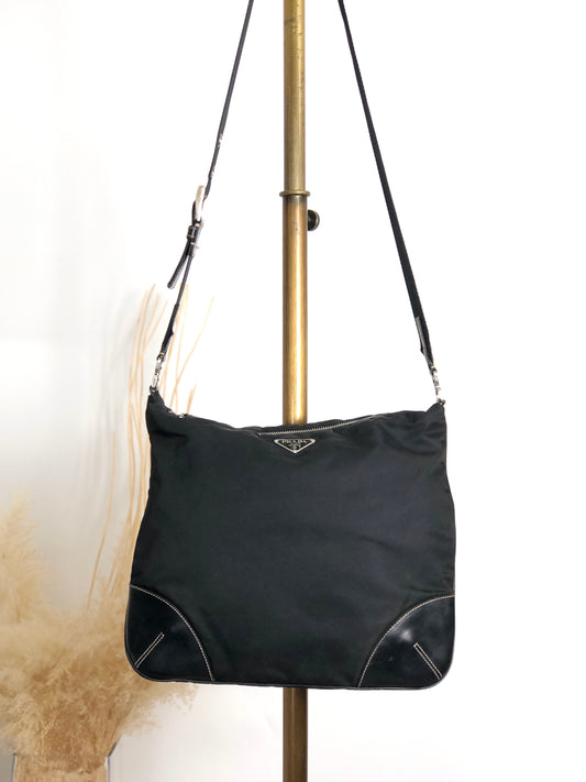 PRADA Tessuto Triangle Logo Shoulder bag Black Vintage ribjbv