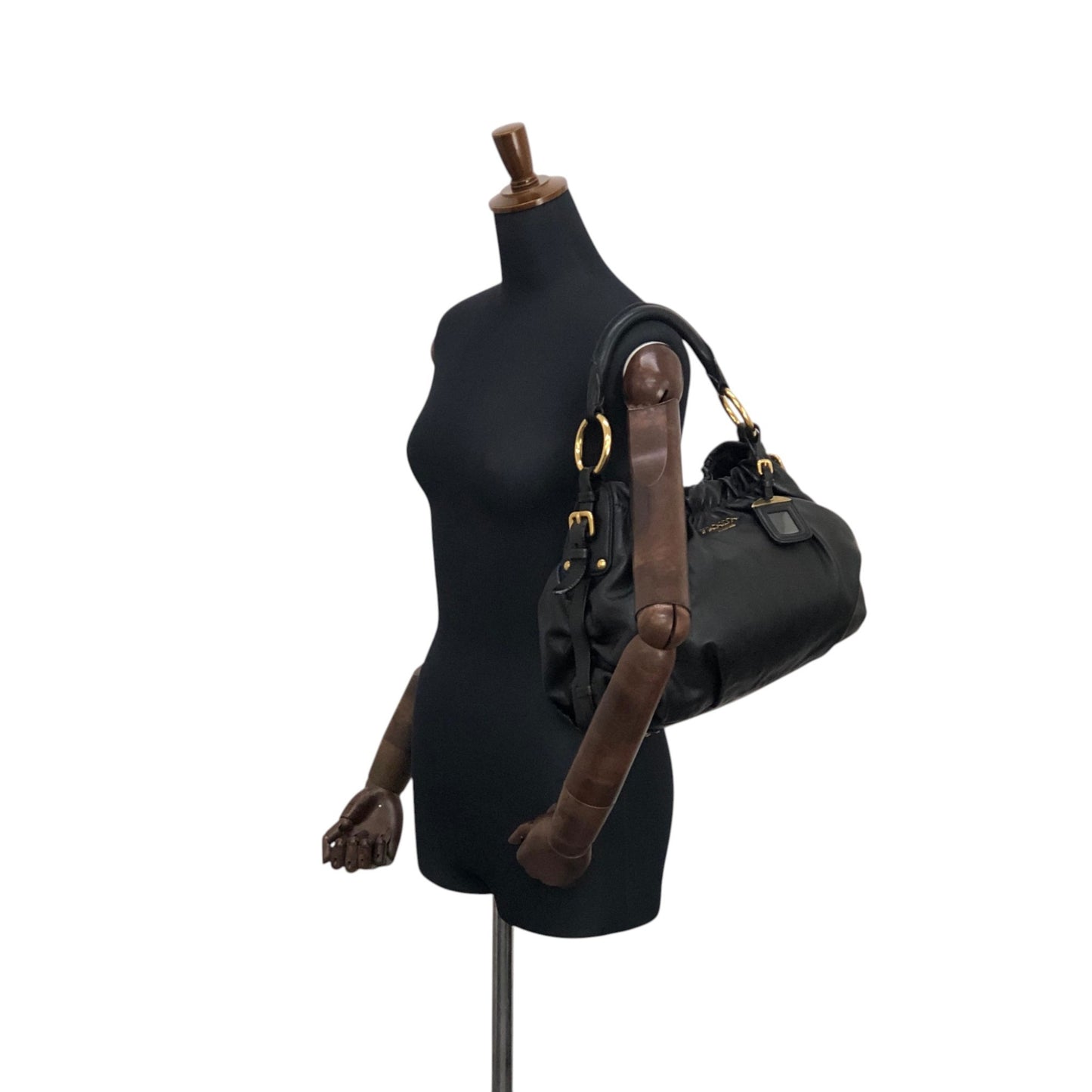 PRADA Logo Shoulder bag Black Vintage guki3f