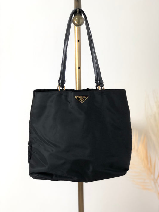 PRADA Triangle Logo Totebag Handbag Black Vintage xytghm