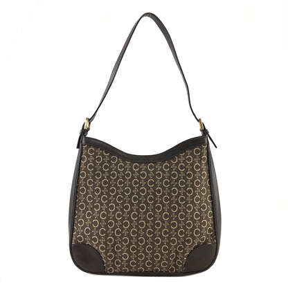 CELINE Macadam  Jacquard Leather Shoulder bag Hobobag Brown Vintage afg23s