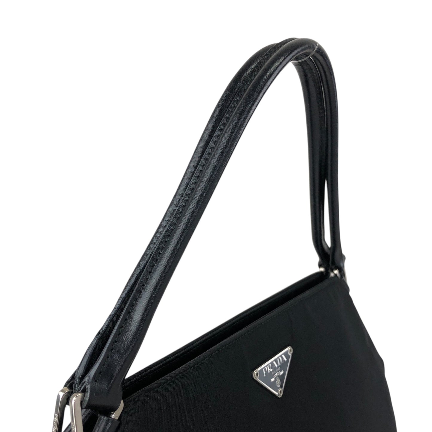 PRADA Tessuto Triangle Logo Handbag Black Vintage 4hjz48