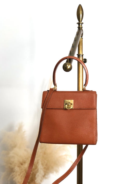 CELINE Gancini Two-way Handbag Shoulder bag Brown Vintage er5nhw