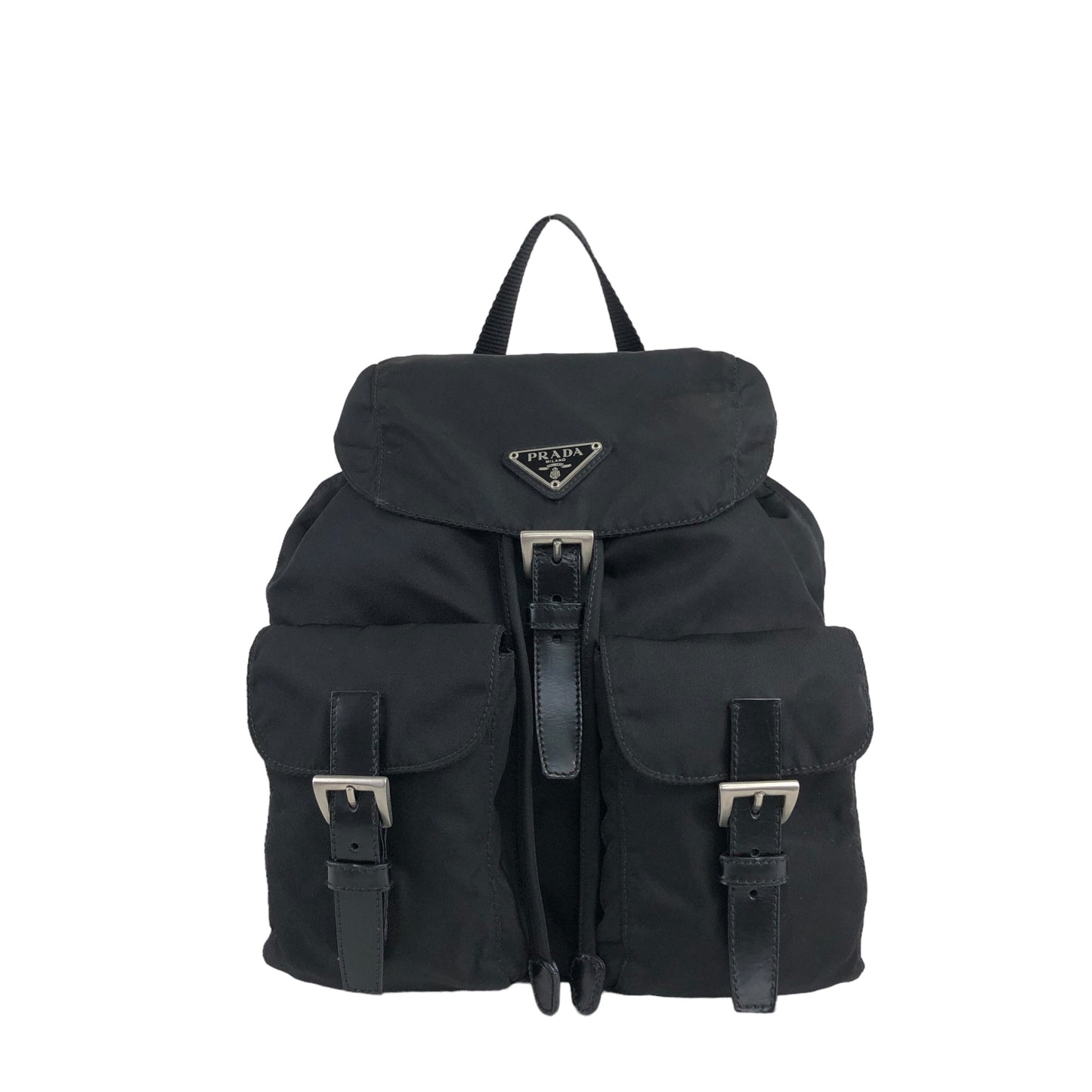 PRADA Triangle Logo Double Pocket Backpack Black Vintage yknjwi