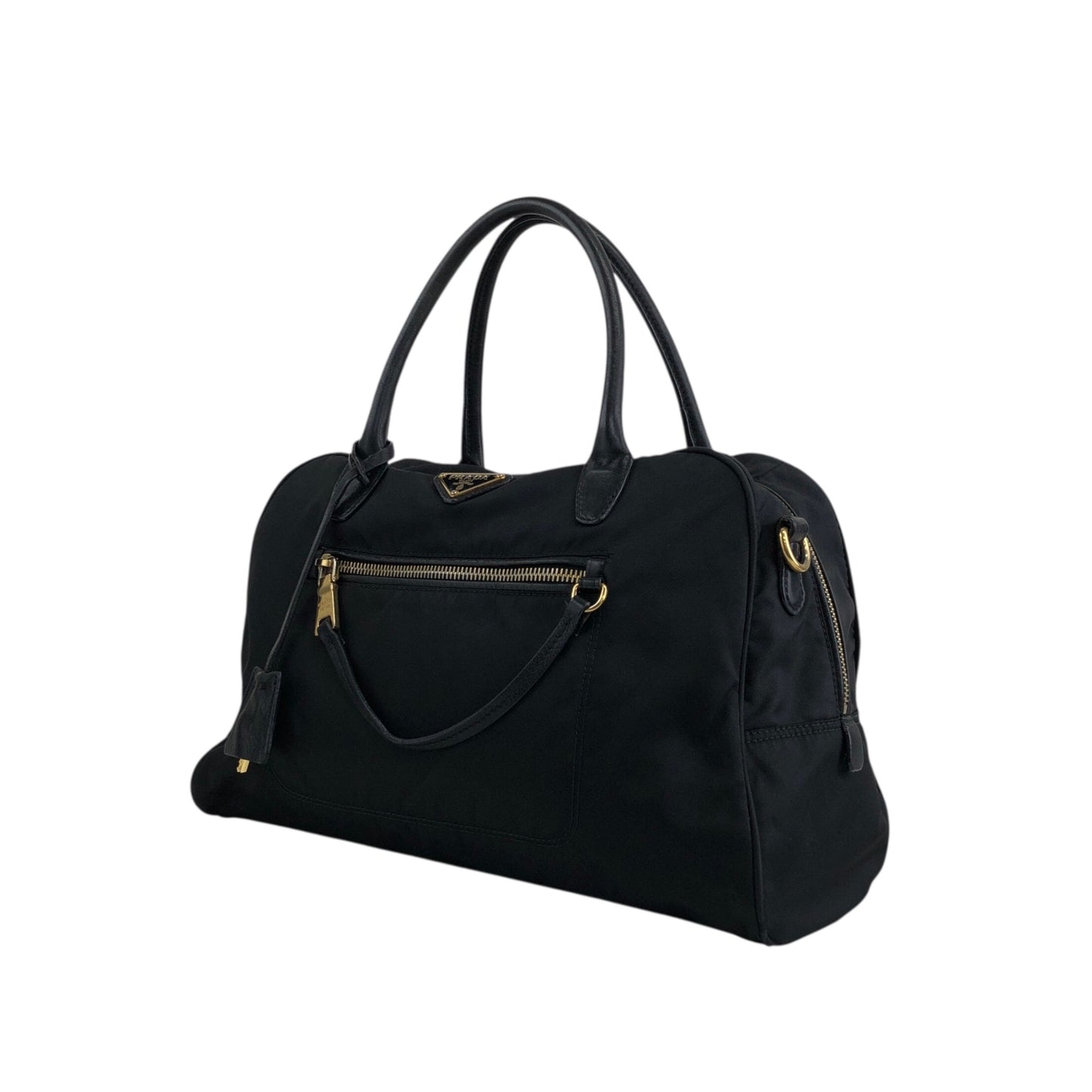 PRADA Tessuto Triangle Logo Padlock Two-way Small Boston bag Shoulder bag Black Vintage ha37gm