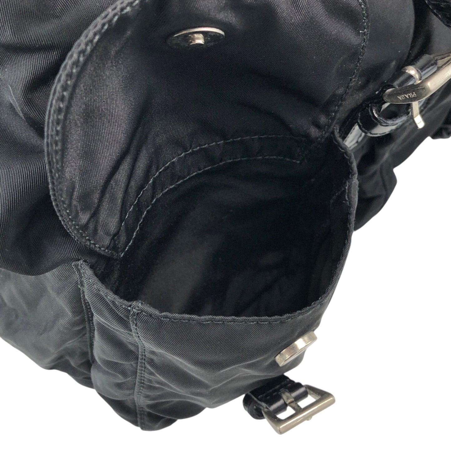 PRADA Tessuto Triangle Logo Double Pocket Backpack Black Vintage wu63sv