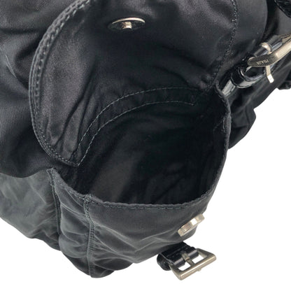 PRADA Tessuto Triangle Logo Double Pocket Backpack Black Vintage wu63sv