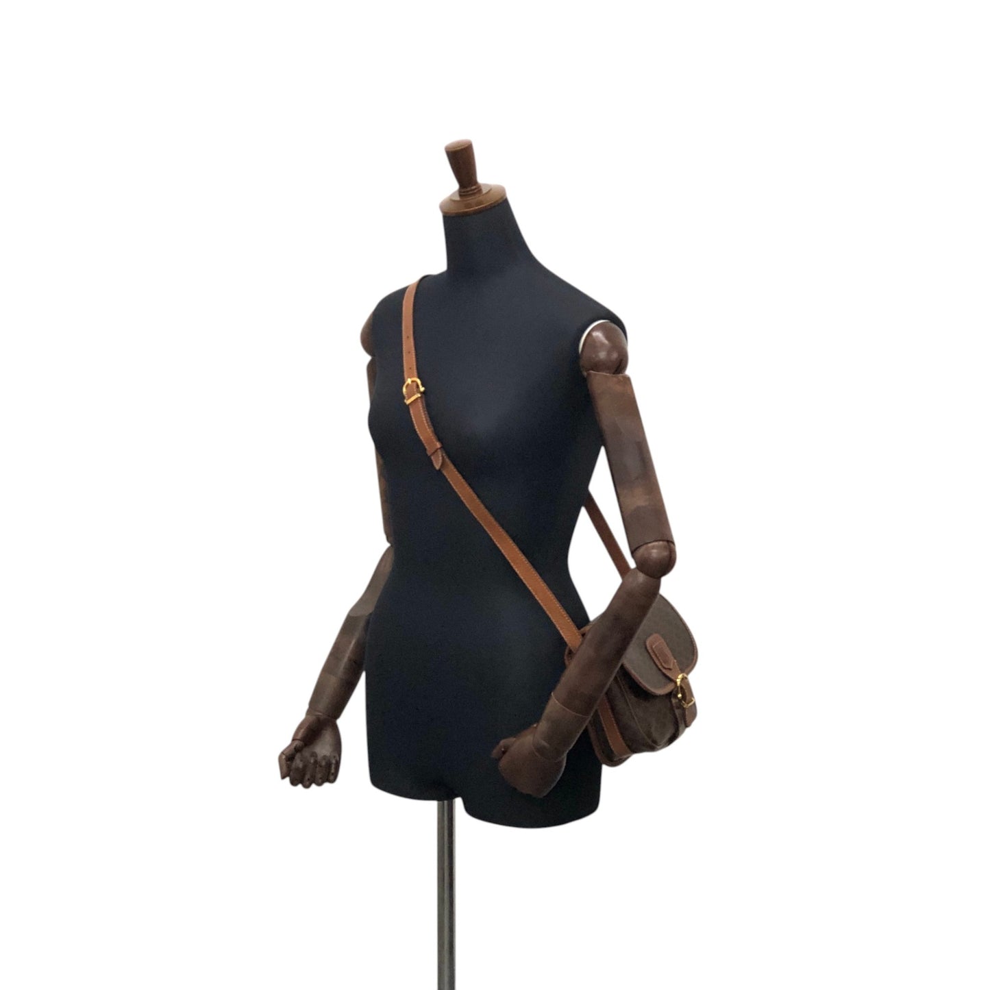 CELINE Macadam Blason Front Buckle Shoulder bag Brown Vintage ketsrv