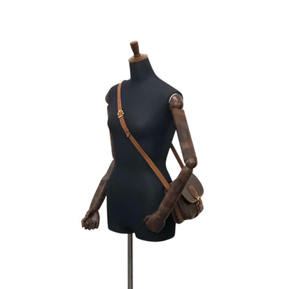 CELINE Macadam Blason Front Buckle Shoulder bag Brown Vintage ketsrv