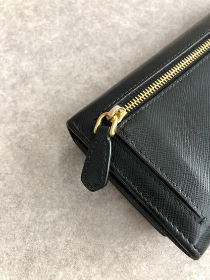 PRADA Triangle Logo Folded Wallet Black Vintage mia8ai